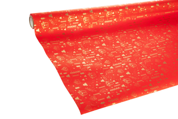 3m roll of Red Recyclable Paper with Gold Design