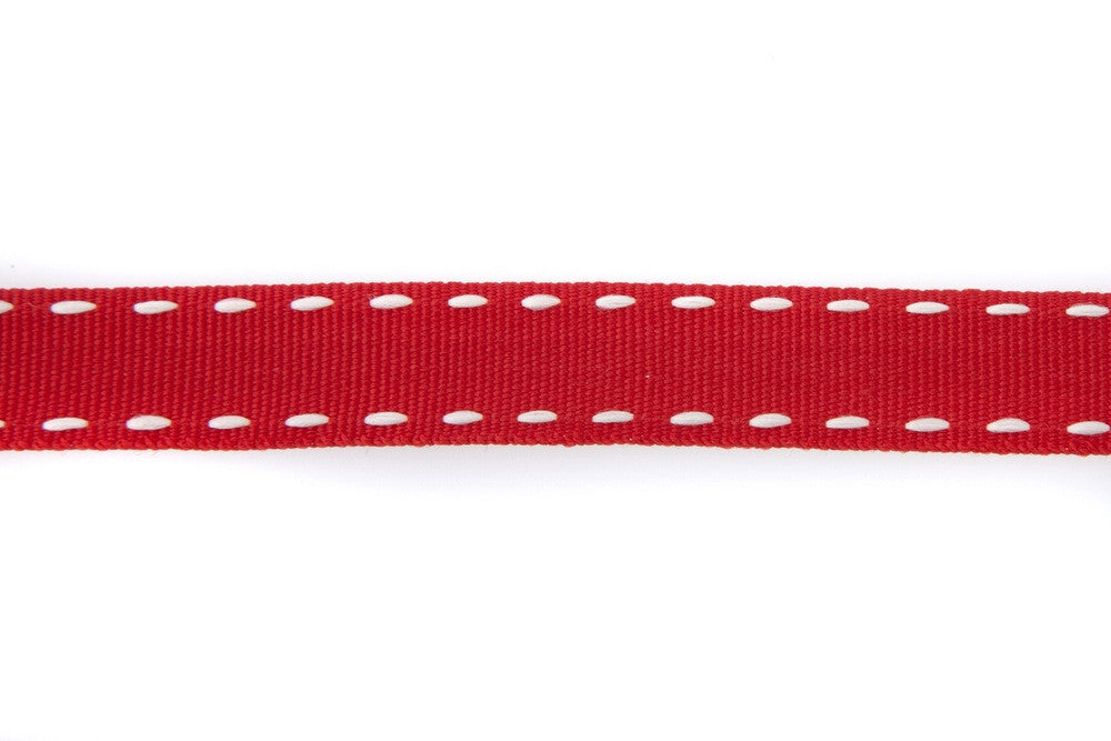 10m roll Red Grosgrain Ribbon with White Stitching