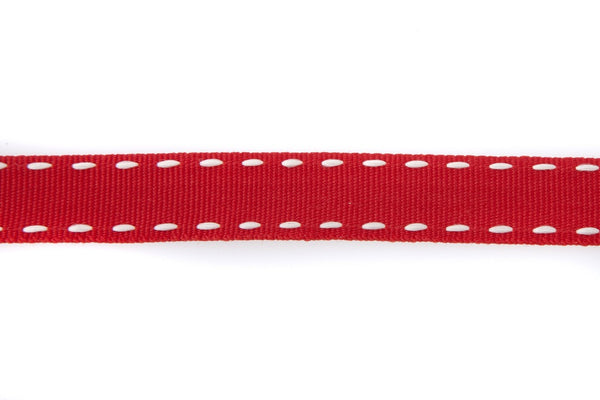 10m roll Red Grosgrain Ribbon with White Stitching
